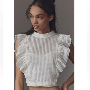 Maeve Textured Cream Ruffle Blouse